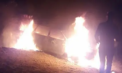 Ağaca çarpan otomobil, cayır cayır yandı