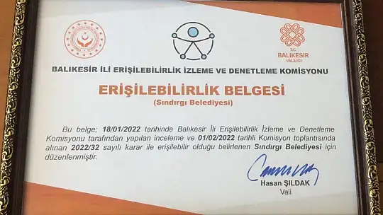 Sındırgı Belediyesine Engelliler Haftası'nda anlamlı belge
